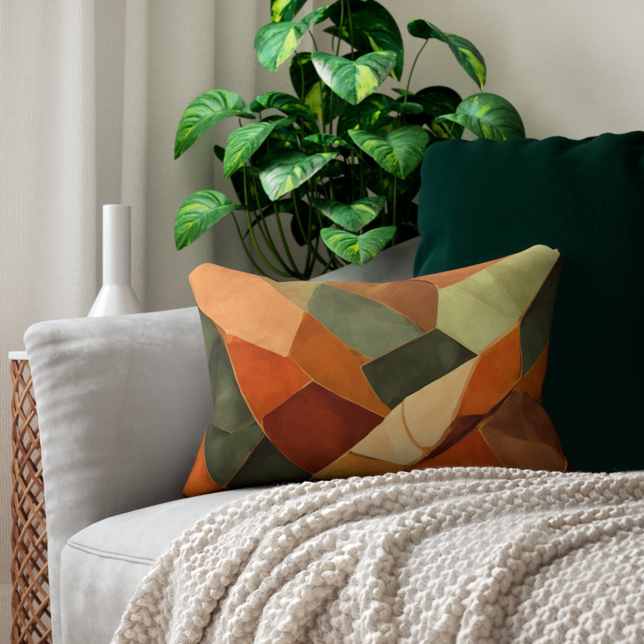 Decorative Lumbar Throw Pillow - Rustic Red Abstract Pattern
