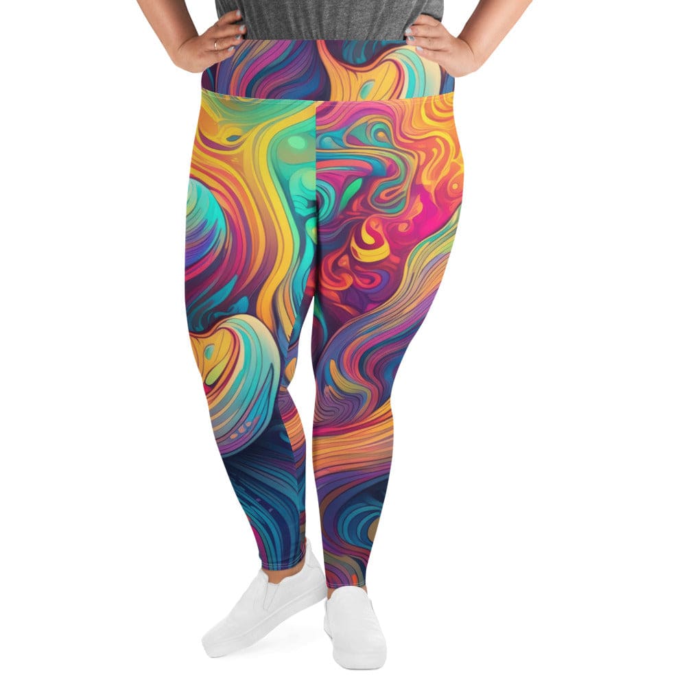 Womens Plus Size Fitness Leggings - Vibrant Psychedelic Kaleidoscope